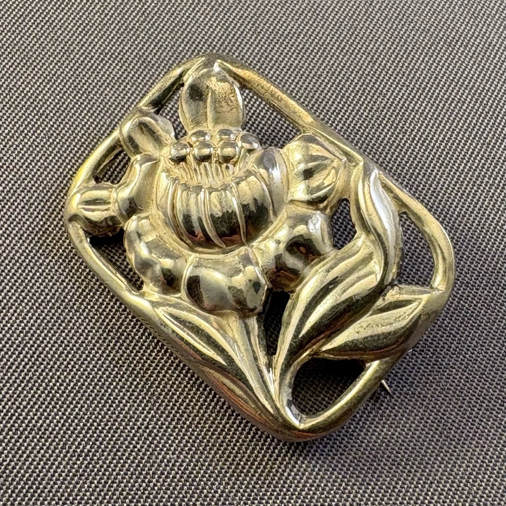 Vintage Art Deco Sterling Silver Floral Brooch‎ Pin